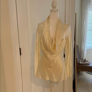 Natorious by Natori Cream Drape Neck Women's Silk Top